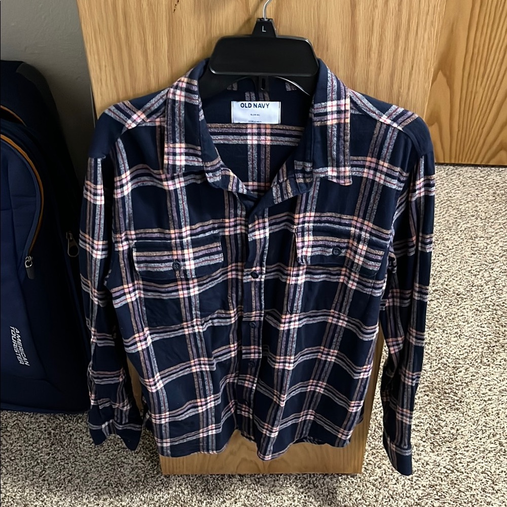 Old Navy Blue and Pink Casual Button Down Shirt